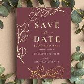 Minimalistische bladeren Stijlvolle Bourgondische  Folie Uitnodiging Briefkaart