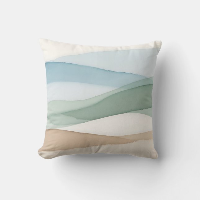 Minimalistische Blau Beige Landschap Kussen (Voorkant)