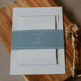 Minimalistische Blau Beige Trouwdag Uitnodigingen Wikkel
