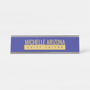 Minimalistische Blau & Gold Kleur Professionele Mo Bureau Naambordje