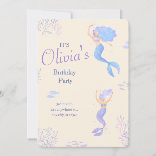 Minimalistische Blauw- en Cream-meisjesfeestdag Kaart (Voorkant)