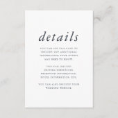 Minimalistische blauw en wit bruiloft gastendetail informatiekaartje (Voorkant)