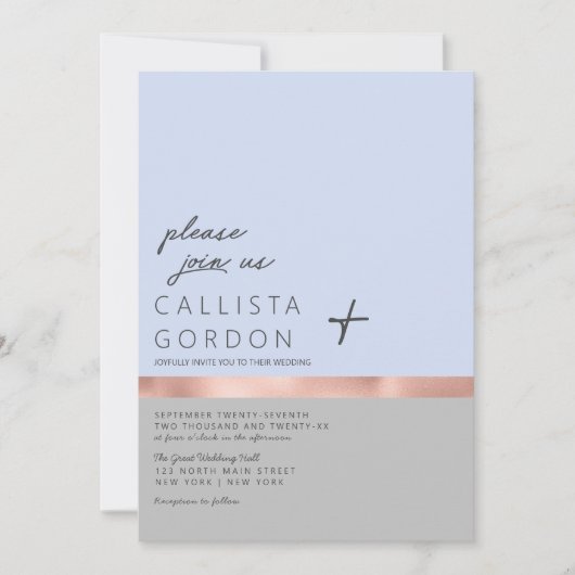 Minimalistische Blauw Grijs Roos Goud Kleur Block  Kaart (Voorkant)