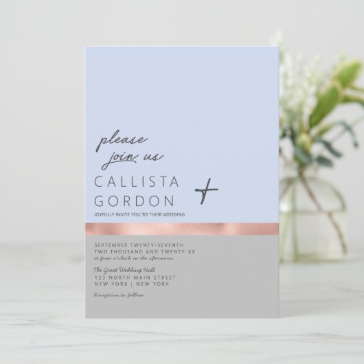 Minimalistische Blauw Grijs Roos Goud Kleur Block  Kaart (Staand voorkant)