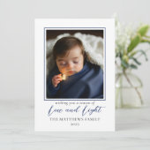 Minimalistische Blauw Wit Foto Liefde | Lichte Cha Feestdagenkaart (Staand voorkant)