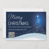 Minimalistische blauw-witte kerstboom business log feestdagenkaart (Voorkant)