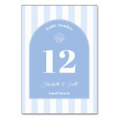 Minimalistische blauw-witte kustbruiloft kaart (Achterkant)