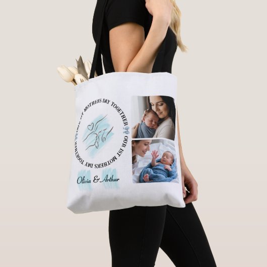 Minimalistische Blauwe 1e Moederdag Aangepaste Aan Tote Bag (Dichtbij)