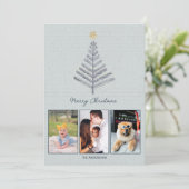 Minimalistische Blauwe Aangepaste Fotocollage Kers Feestdagenkaart (Staand voorkant)