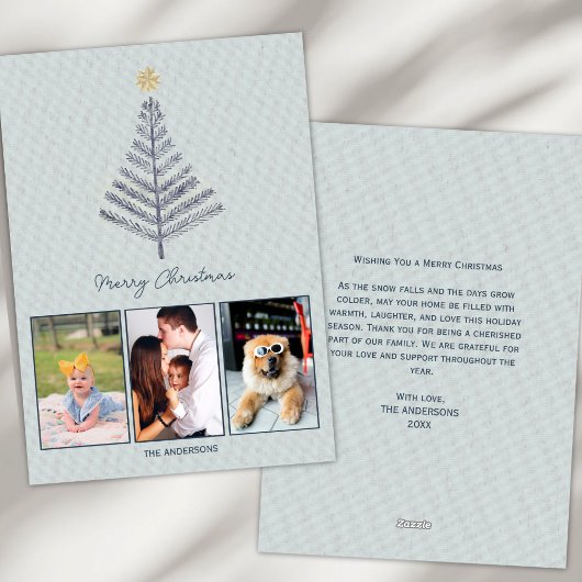 Minimalistische Blauwe Aangepaste Fotocollage Kers Feestdagenkaart