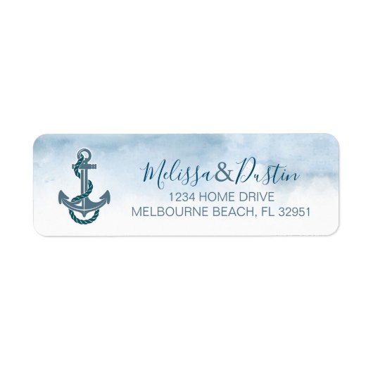 Minimalistische Blauwe Aquarel Strand Anker Nautil Etiket (Voorkant)