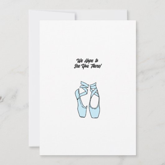 Minimalistische blauwe balletuitnodiging kaart (Achterkant)