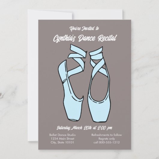 Minimalistische blauwe balletuitvoering uitnodigin kaart (Voorkant)