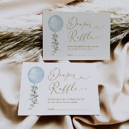 Minimalistische blauwe ballon Eucalyptus luierloof Informatiekaartje