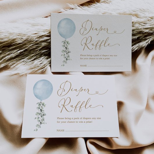 Minimalistische blauwe ballon Eucalyptus luierloof Informatiekaartje