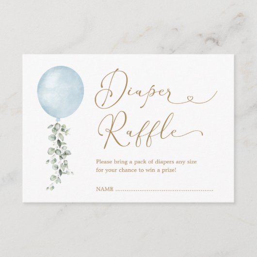 Minimalistische blauwe ballon Eucalyptus luierloof Informatiekaartje (Voorkant)