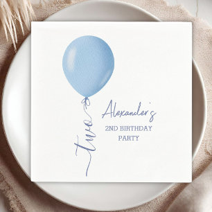Minimalistische Blauwe Ballon Jongen 2e Verjaardag Servet