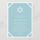 Minimalistische Blauwe Bar of Bat Mitzvah Kaart<br><div class="desc">Deze eenvoudige,  tijdloze uitnodiging van de Bar Mitzvah kenmerkt een witte Ster van David,  blauwe achtergrond,  en een uniek wit lijst. Indien gewenst kunnen aanvullende informatie en/of foto's aan de achterzijde van de kaart worden toegevoegd.</div>