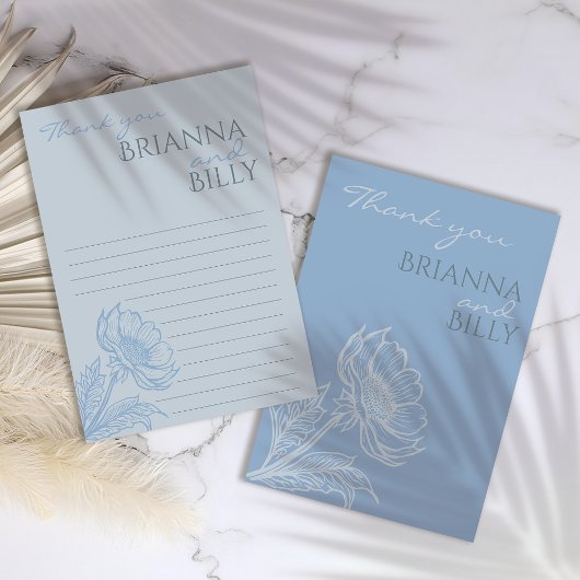 Minimalistische Blauwe Bloem Bruiloft Dankkaart Bedankkaart