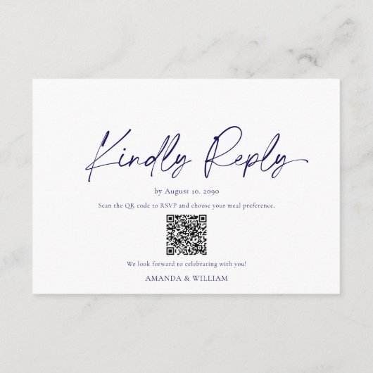 Minimalistische Blauwe Bloem RSVP Kaart – QR Code (Achterkant)