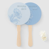 Minimalistische Blauwe Bloemen Bruiloft Fan Handwaaier (Voorkant en achterkant)