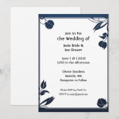 Minimalistische blauwe bloemen huwelijksuitnodigin kaart (Voorkant / Achterkant)