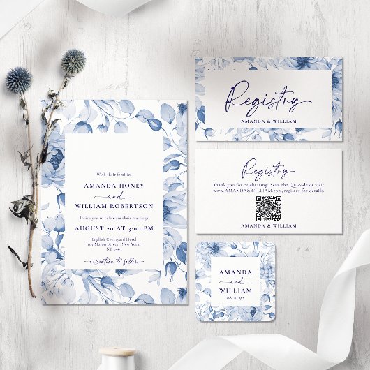 Minimalistische Blauwe Bloemen RSVP Kaart – Alstub