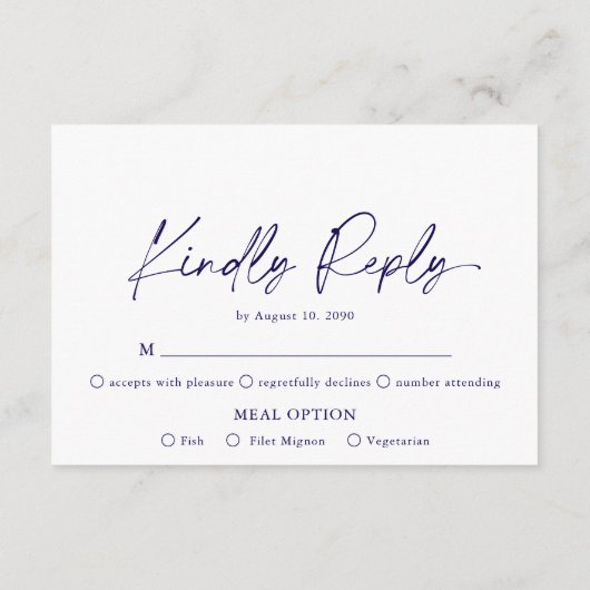 Minimalistische blauwe bloemen RSVP-kaart – vriend Informatiekaartje (Achterkant)