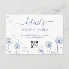 Minimalistische Blauwe Bloemen Trouwdetails Informatiekaartje