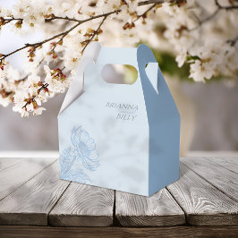 Minimalistische blauwe bloemenbruiloft bedankdoosjes