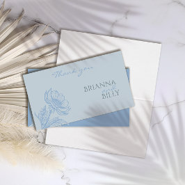 Minimalistische blauwe bloemenbruiloft dank u kaar kaart