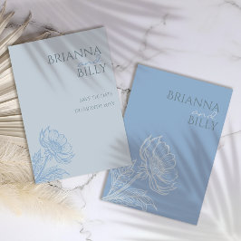 Minimalistische blauwe bloemenbruiloft save the date