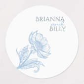 Minimalistische blauwe bloemenbruiloft stickers (Design 1)
