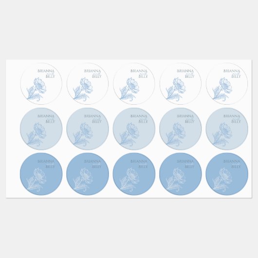 Minimalistische blauwe bloemenbruiloft stickers (Vel)