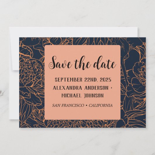 minimalistische blauwe bloemensave the date save the date (Voorkant)