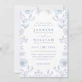 Minimalistische Blauwe Bloemige Elegante QR Code T Kaart (Voorkant)