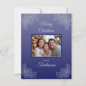 Minimalistische Blauwe Botanische Foto Kerstmis Feestdagenkaart (Voorkant)