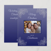 Minimalistische Blauwe Botanische Foto Kerstmis Feestdagenkaart (Voorkant / Achterkant)