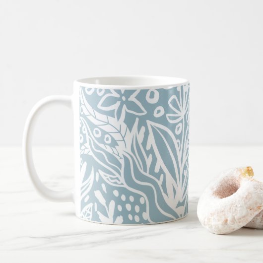 Minimalistische blauwe botanische mok (Met donut)