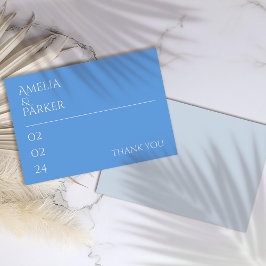 Minimalistische blauwe bruiloft dank u kaart
