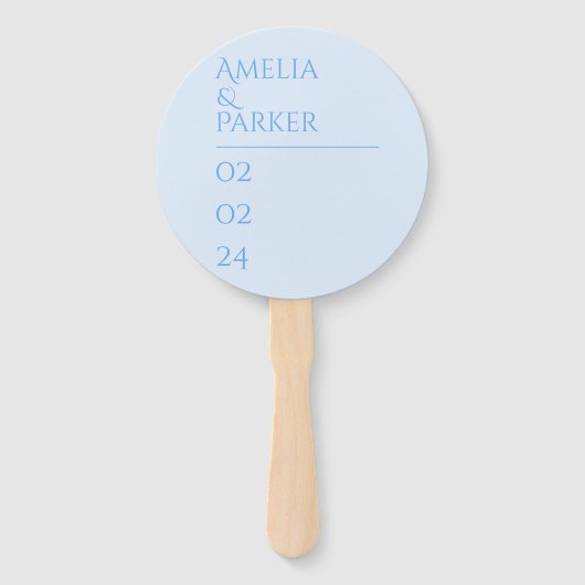 Minimalistische blauwe bruiloft hand fans handwaaier (Achterkant)