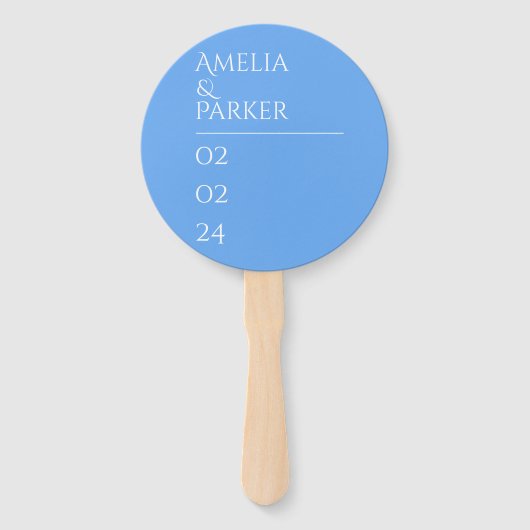Minimalistische blauwe bruiloft hand fans handwaaier (Voorkant)