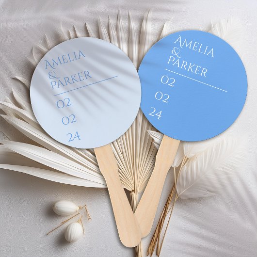 Minimalistische blauwe bruiloft hand fans handwaaier