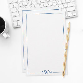 Minimalistische blauwe drieletter-monogram briefpapier