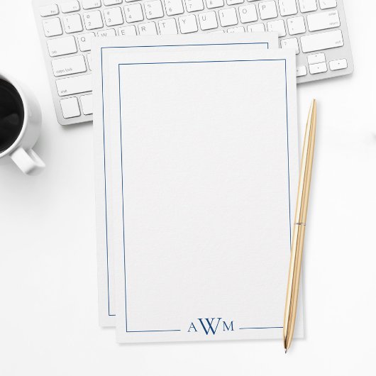 Minimalistische blauwe drieletter-monogram briefpapier