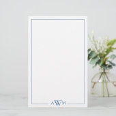 Minimalistische blauwe drieletter-monogram briefpapier (Staand voorkant)