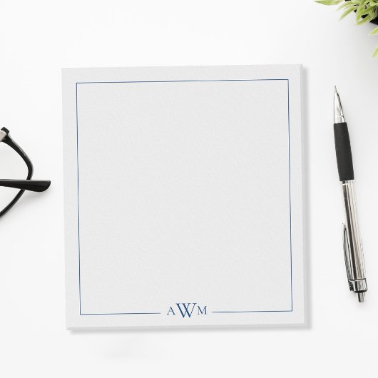 Minimalistische blauwe drieletterige monogram notitieblok