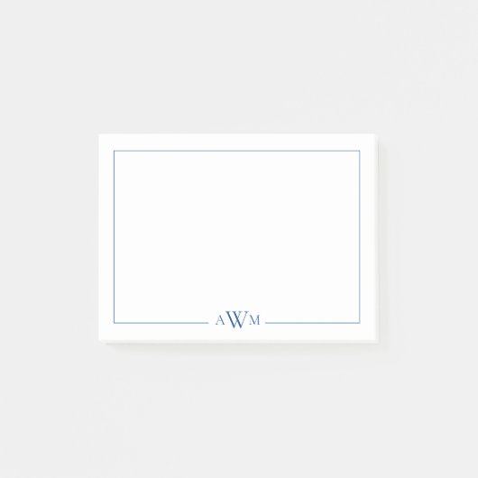 Minimalistische blauwe drieletterige monogram post-it® notes (Voorkant)