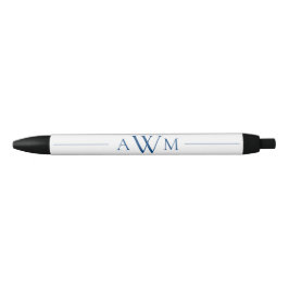 Minimalistische blauwe drieletterige monogram zwarte inkt pen