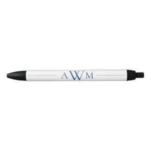 Minimalistische blauwe drieletterige monogram zwarte inkt pen